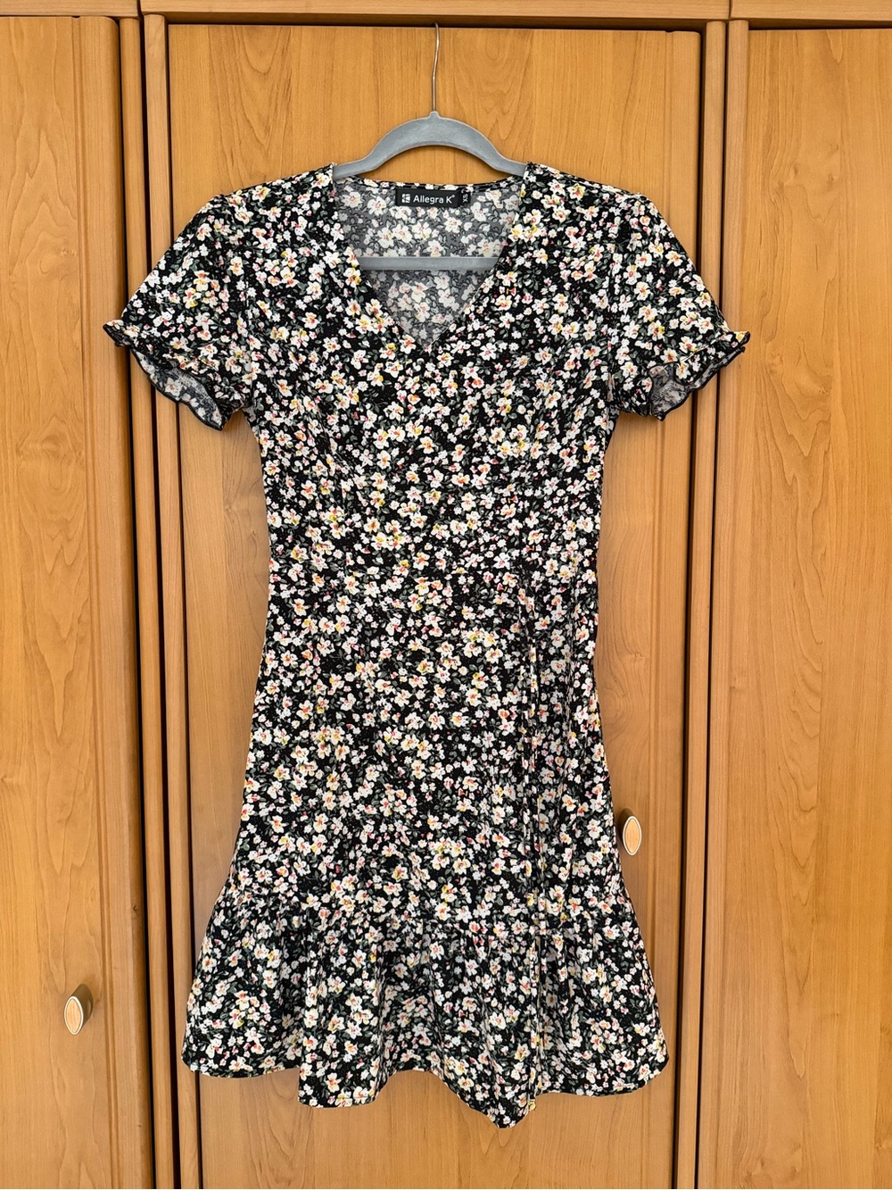 Allegra K Floral Fit & Flare Mini Dress Black Multi Size XS